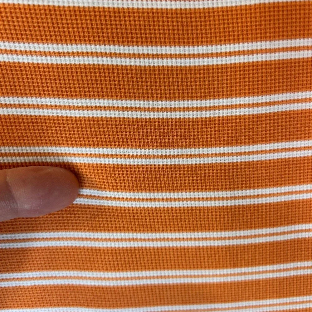 Ralph Lauren Mens Big Large Waffle Knit Polo Orange White Striped Shirt